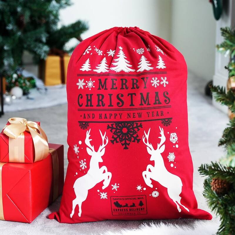 3 Packs Santa Sack, Large Christmas Canvas Gift Bag with Drawstring 26" x 19" for Hoilday Party Supplies - Multicolor