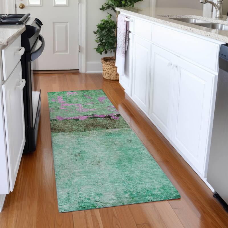 Premium Washable Super Soft Abstract Ombre Mayfield Rug - Green - 2'3" x 7'6"