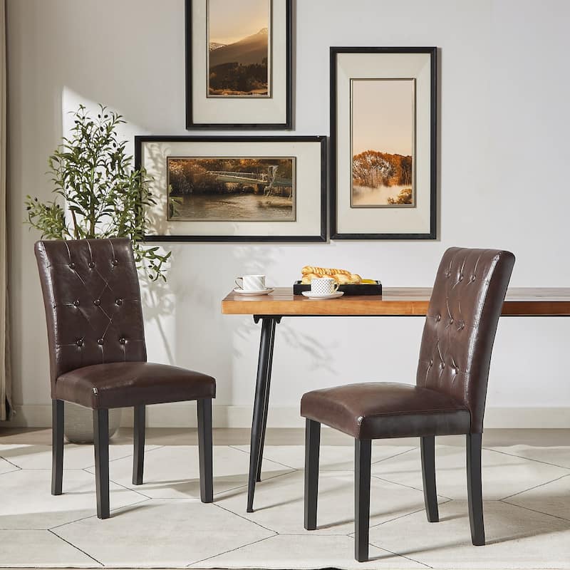 Upholstered Dining Chairs Set of 4, Button Tufted Parsons Dining Chair with Solid Wood Legs, Modern Fabric Side Chair