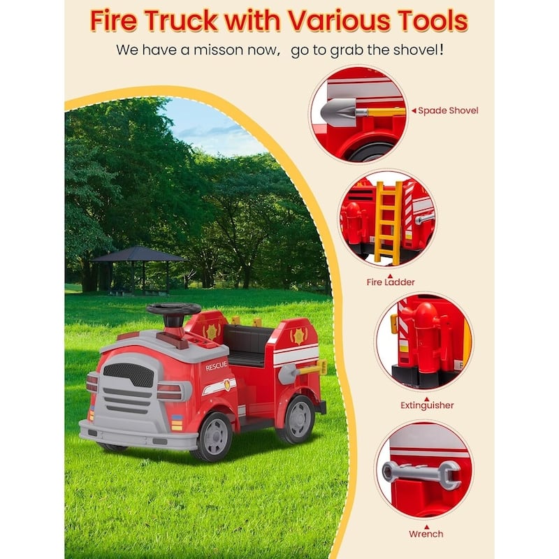EROMMY 12V Ride-On Fire Truck with Remote, Siren & Realistic Firefighting Tools – Kids Electric Vehicle