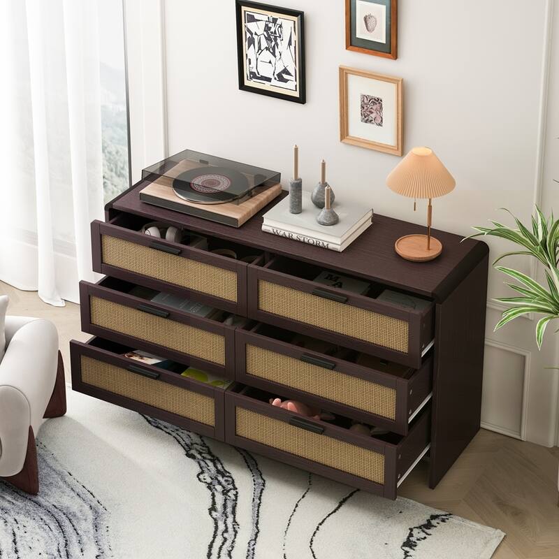 6-DrawersArc Shaped Corner Rattan Storage Cabinet
