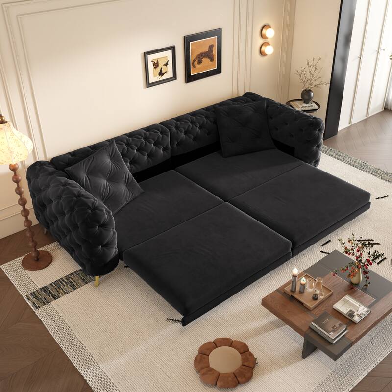 GDFStudio - Velvet 97.7" 3-in-1 Convertible Sleeper Sofa with Pull-Out Bed