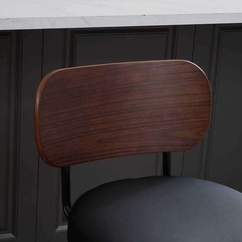 Mid Century Modern Swivel Bar Stools Set of 2, Upholstered Faux Leather Counter Height Bar Chairs with Back & Footrest
