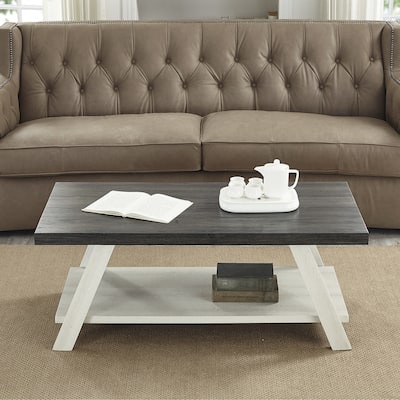 48" Modern Rectangular Coffee Table with Storage Shelf and Splayed Legs for Living Room