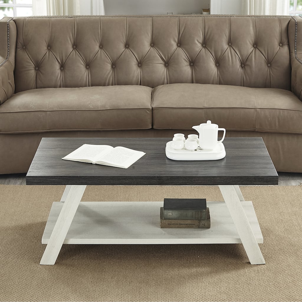 48" Modern Rectangular Coffee Table with Storage Shelf and Splayed Legs for Living Room