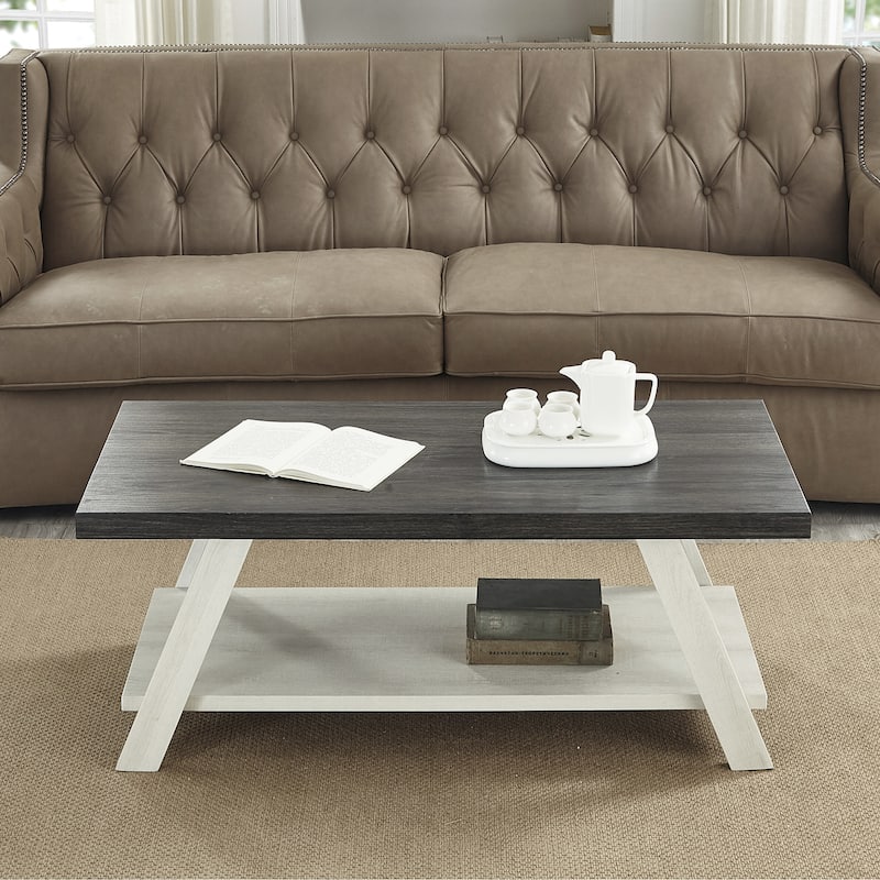 Roundhill Furniture The Gray Barn Cedar Ridge Contemporary Replicated Wood Shelf Coffee Table - Grey