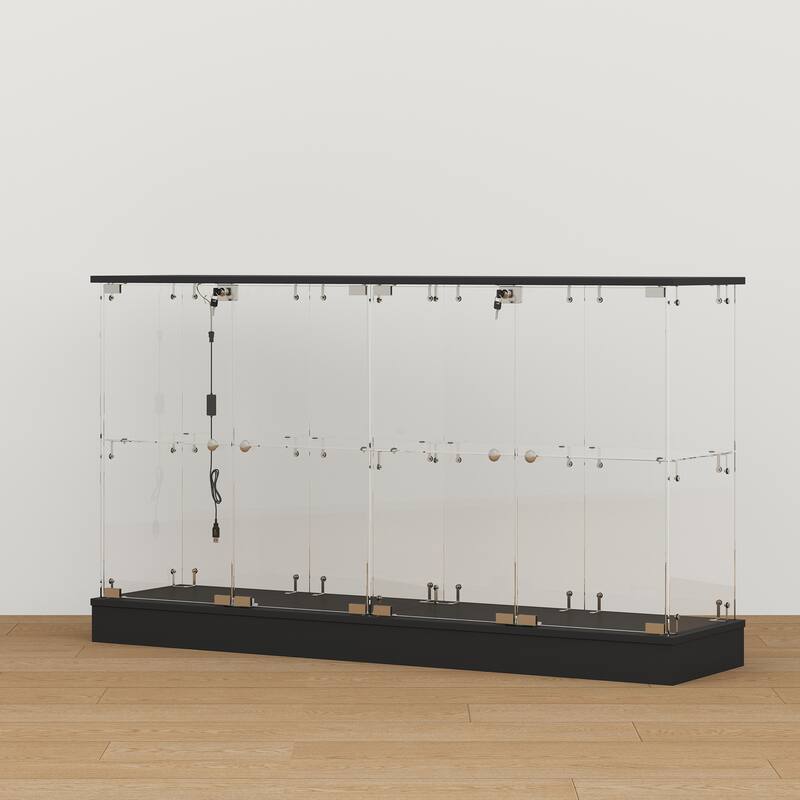 Black Bookcase Glass Display Cabinet with LED Lights, Modern Storage Showcase for Bags, Shoes, Liquor & Collectibles