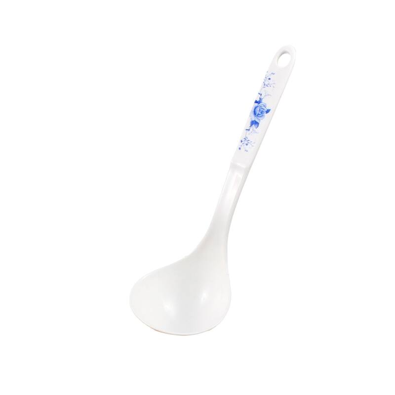 Plastic Home Flower Print Soup Rice Ladle Serving Spoon Skimmer White - White,Blue - 8.3" x 2.56" x 1.4"(L*W*Depth)
