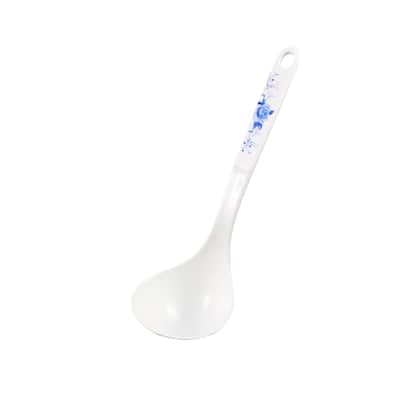 Plastic Home Flower Print Soup Rice Ladle Serving Spoon Skimmer White - White,Blue - 8.3" x 2.56" x 1.4"(L*W*Depth)
