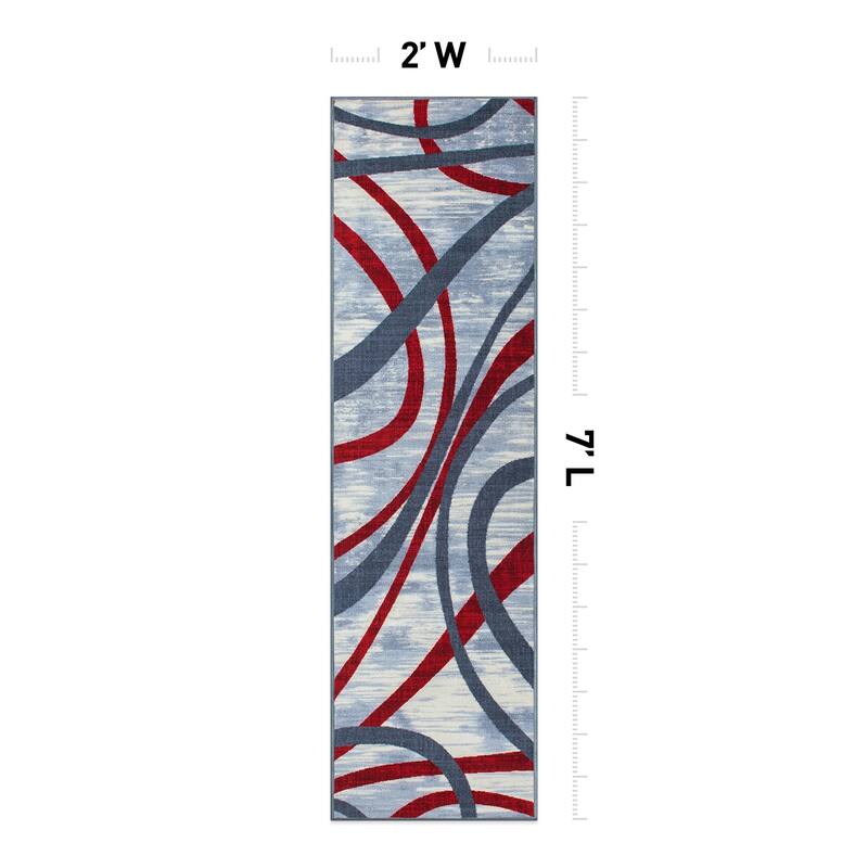 Contemporary Distressed Abstract Lines Non Slip Area Rug