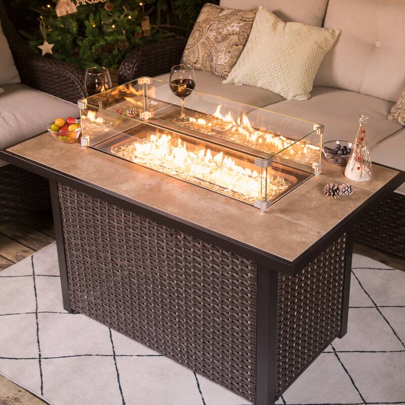 43 Inch Wicker Outdoor Firepit Table