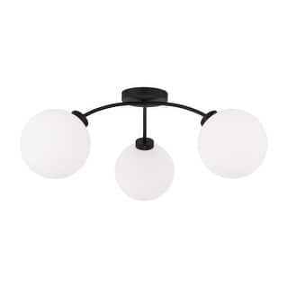 28" W x 9.5" H 3-Light Semi Flush in Matte Black with Soft White Glass Globes - 28"W x 9.5"H