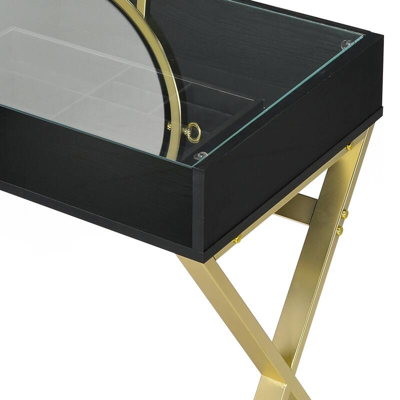 Coleen Black & Gold Finish Vanity Desk