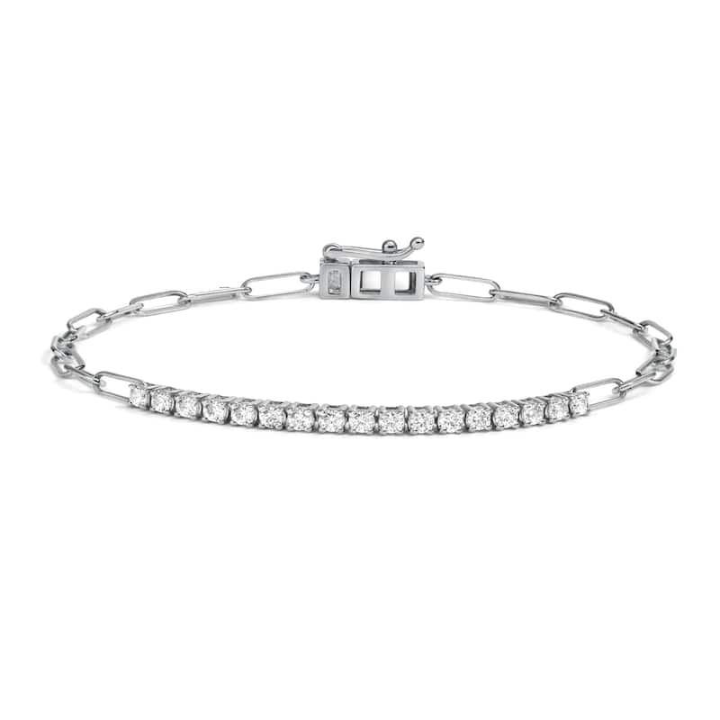 Auriya 14K Gold Round Cut Lab Grown Diamond Station Tennis Bracelet 1.00ct. tw. (F-G, VS) - White - White