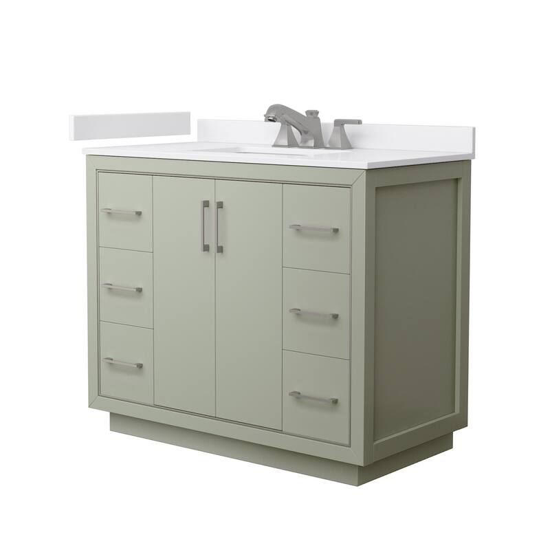 Wyndham Collection WCF1111-42S-VCA-US3MXX Icon 42" Free Standing - Light Green / White Cultured Marble Top / Brushed
