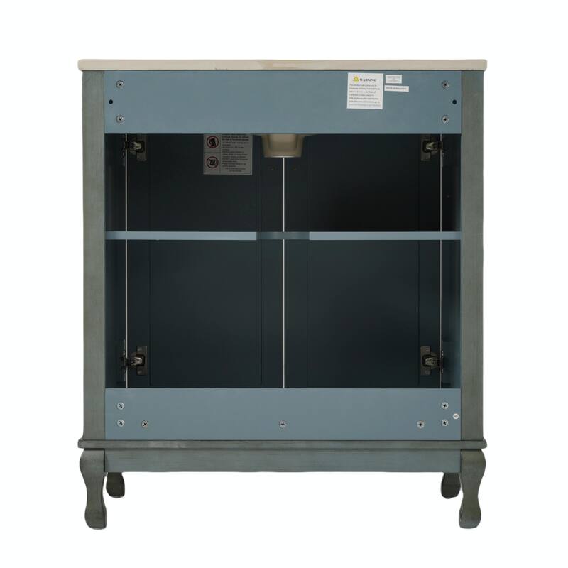 30" Vintage Bathroom Vanity - Rectangle Sink, Antique Handles, Solid Wood Legs, and Adjustable Shelves