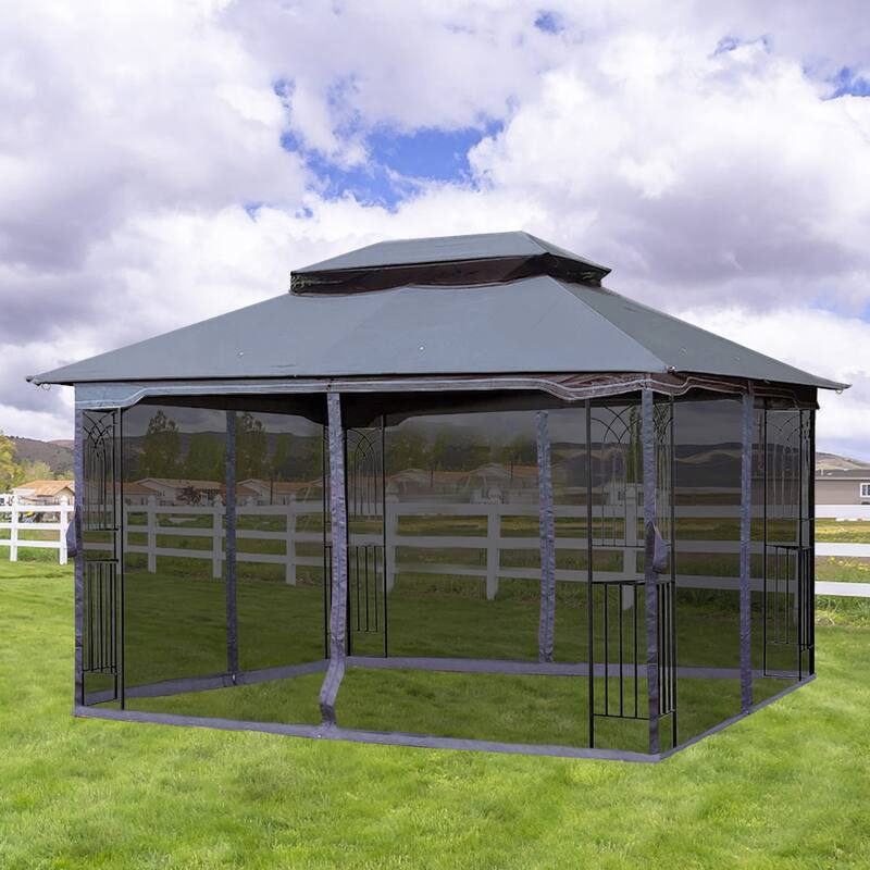 13x10 Outdoor Patio Gazebo Canopy Tent, Heavy Duty Gazebos with Ventilated Double Roof, Mosquito Netting & Privacy Screens