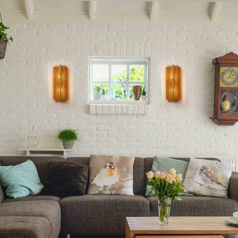 1-Light Gold Wall Sconce with Woven Rope Shade - 6.3" W × 5.1" D × 16.1" H