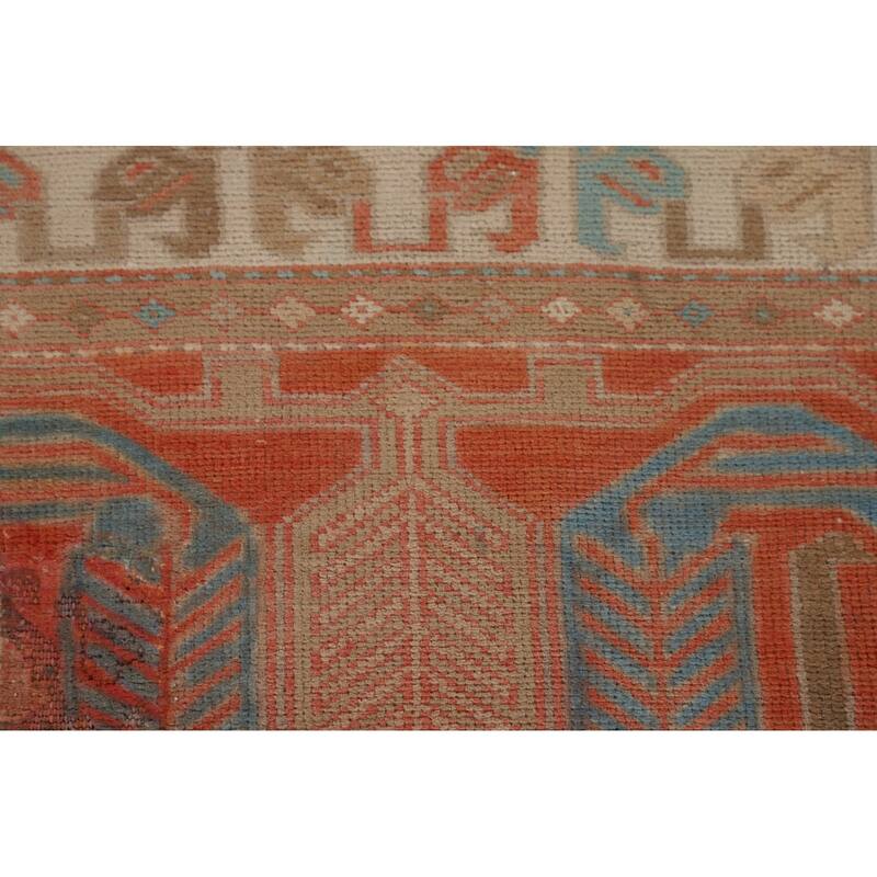 Orange Ardebil Persian Vintage Runner Rug Hand-Knotted Wool Carpet - 3'0" x 10'0"