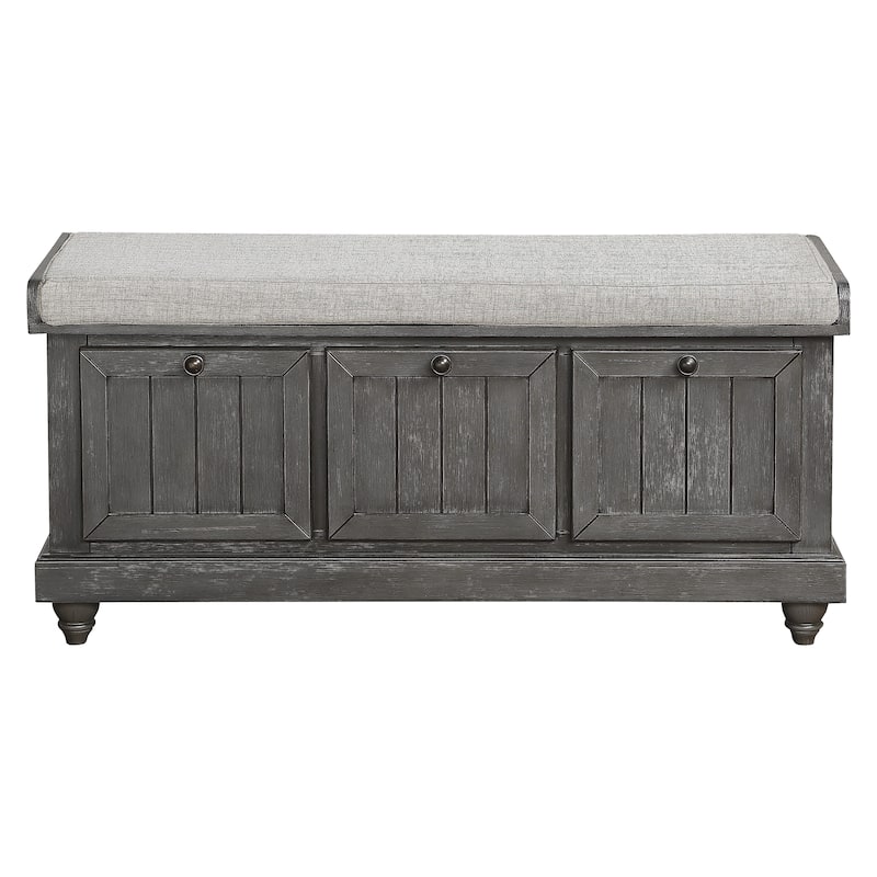 1pc Durable Storage Bench White Finish Foam Cushioned Seat Beige Upholstery Flip-Top Seat Solid Wood Home Furniture