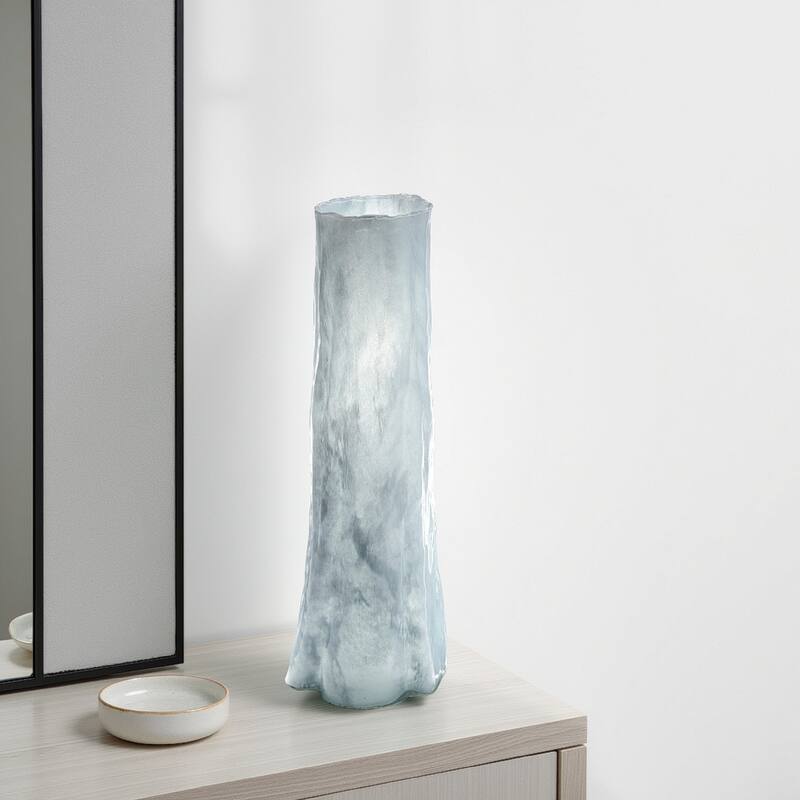 Quia Tall Decorative Vase, Rough Body, Pale Blue Blown Glass 20 Inch