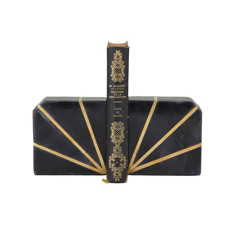 CosmoLiving by Cosmopolitan White Marble 8 lbs Geometric Decorative Bookends with Gold Inlay (Set of 2)