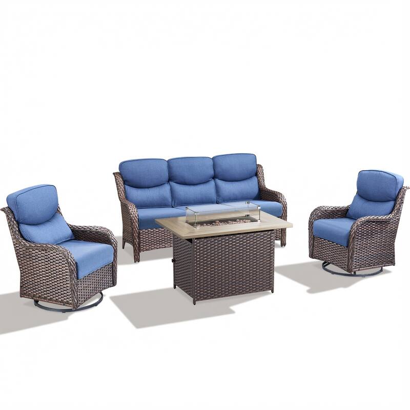 Pocassy Outdoor Fire Pit with Sofa Swivel Chairs Conversation Set