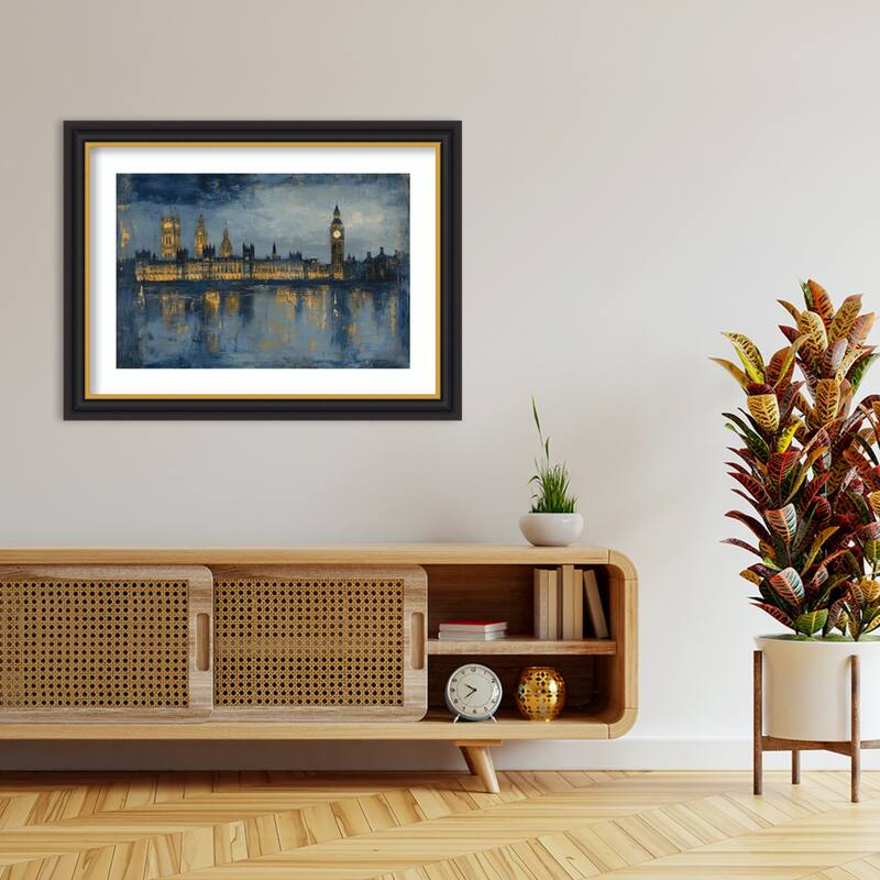 Cityscape at Night by Tradelink inhouse artist Wood Framed Wall Art Print - Sierra Black Brown