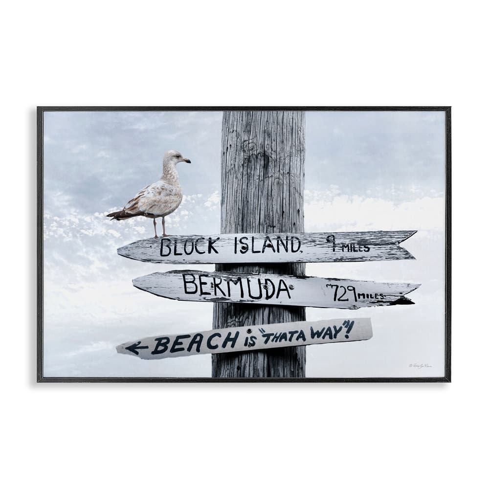 Stupell Vacation Beach Signs with Seagull Framed Giclee Art Design By Robin-Lee Viera