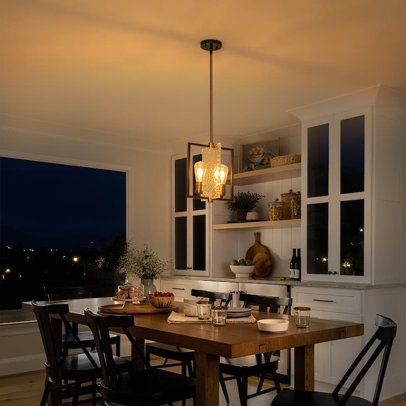 Matte Black & Brushed Gold Geometric Chandelier with Hammered Glass - Dia.11.02-in