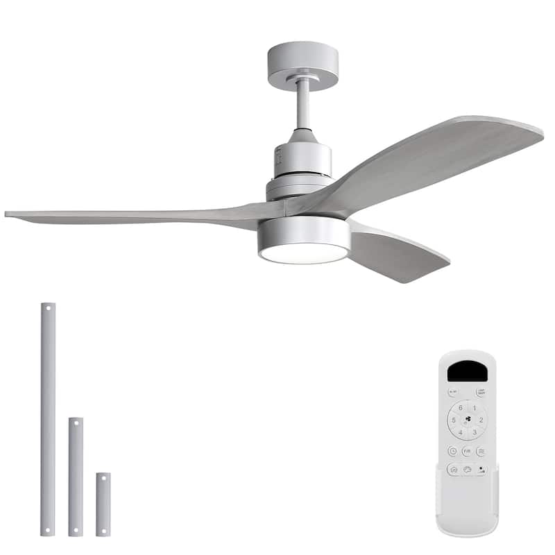 52" Solid Wood Noiseless 3-Blade Ceiling Fans with Dimmable LED Light Optional and Remote, 6-Speed Reversible DC Motor