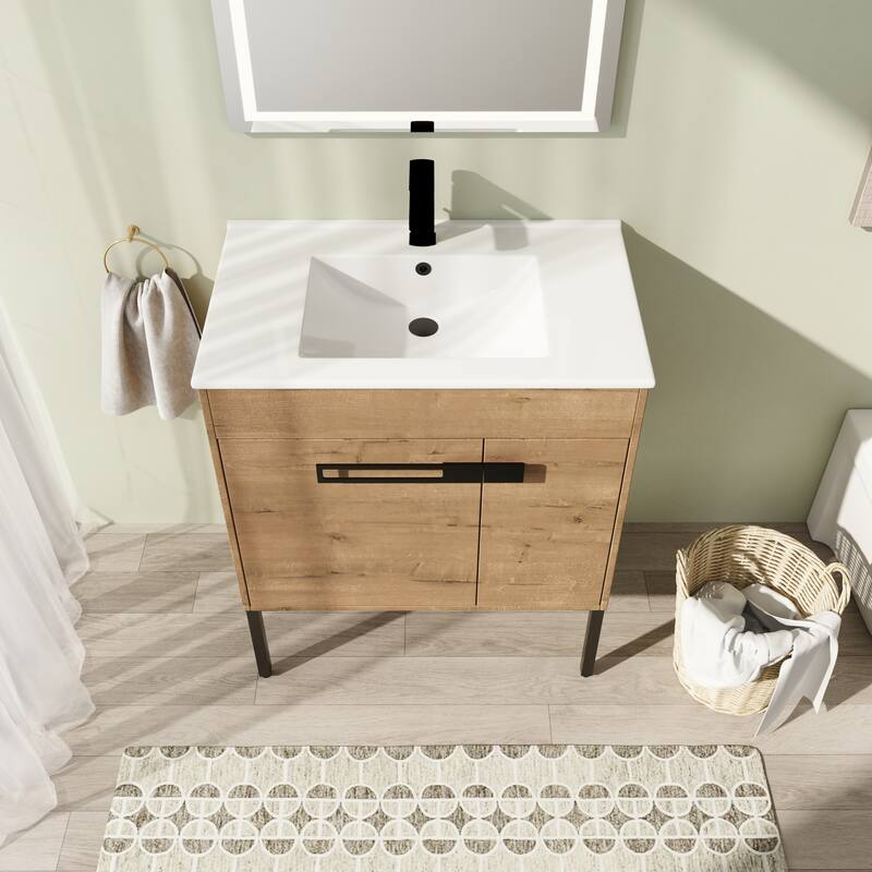 30" FreeStanding Bathroom Vanity with Sink, Floor Stand Bathroom Vanity with Soft Close Door and Adjustable shelf