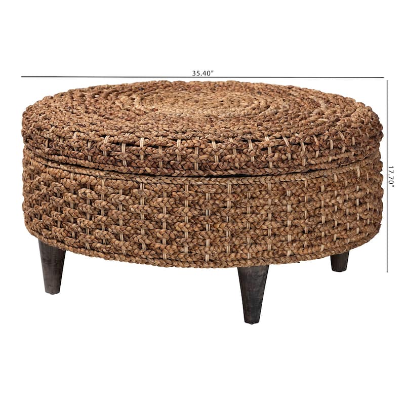 Bailey Handwoven Seagrass Storage Ottoman with Lift-Top - Rustic Wicker Trunk or Footrest for Living Room or Entryway