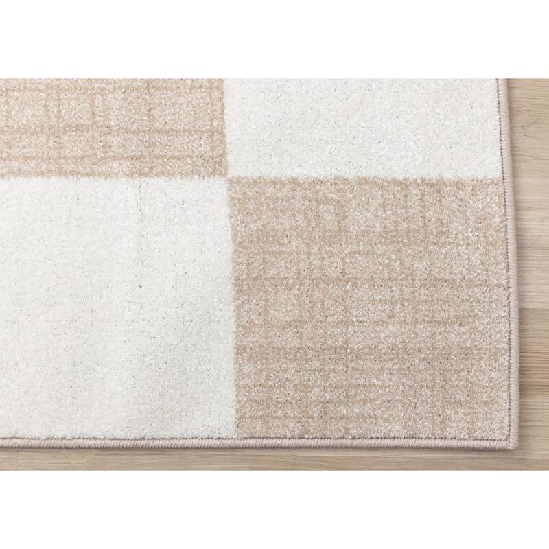 Modern Neutral Checkerboard Rug in Cream Beige