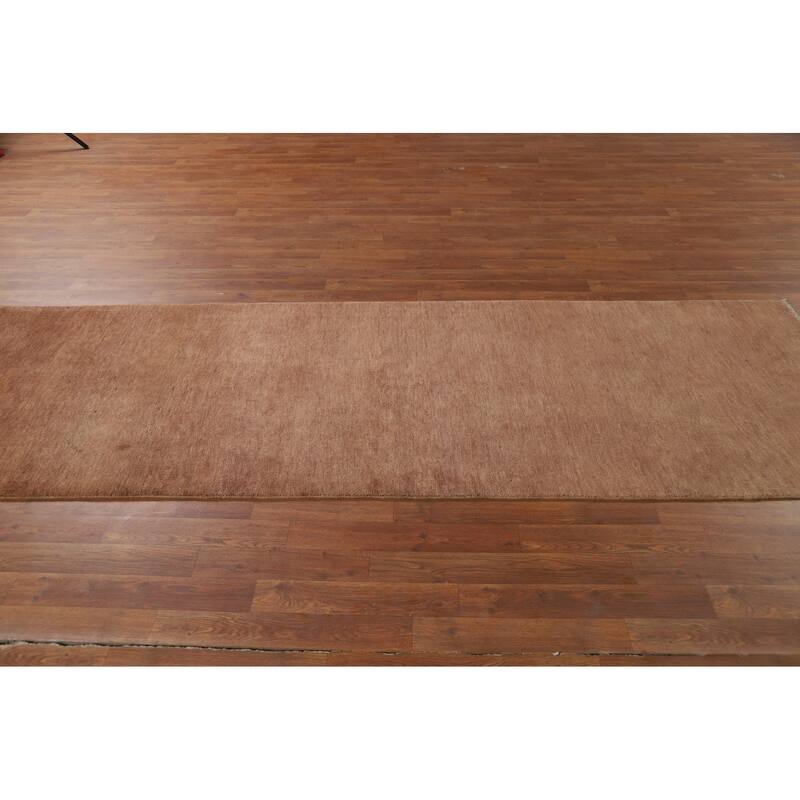 Brown Gabbeh Oriental Runner Rug Hand-Knotted Hallway Wool Carpet - 3'1"x 9'5"