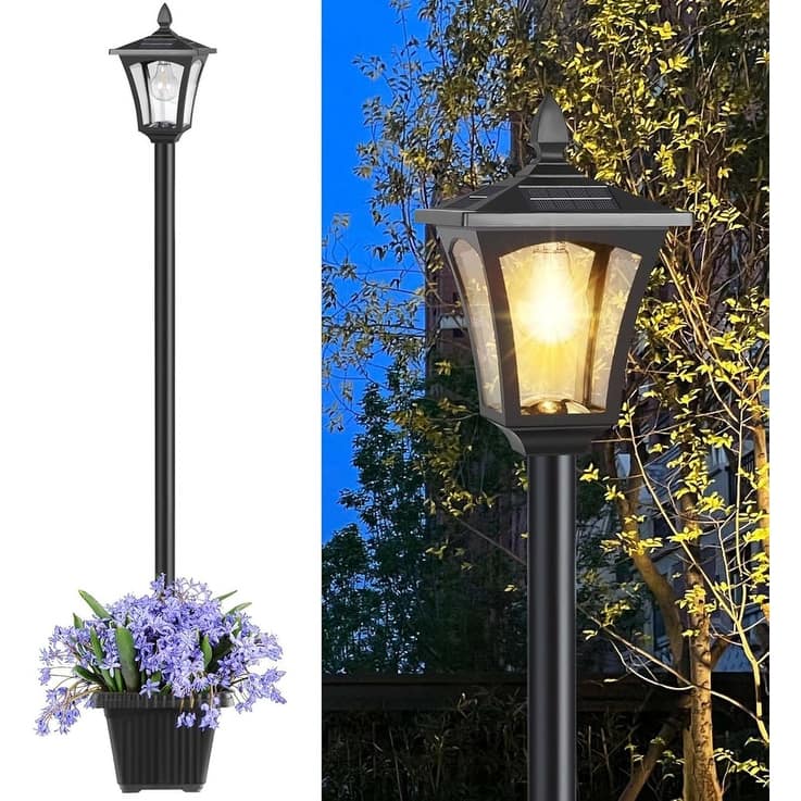 65" Solar Lamp Post Light with Planter Garden Lights Outdoor