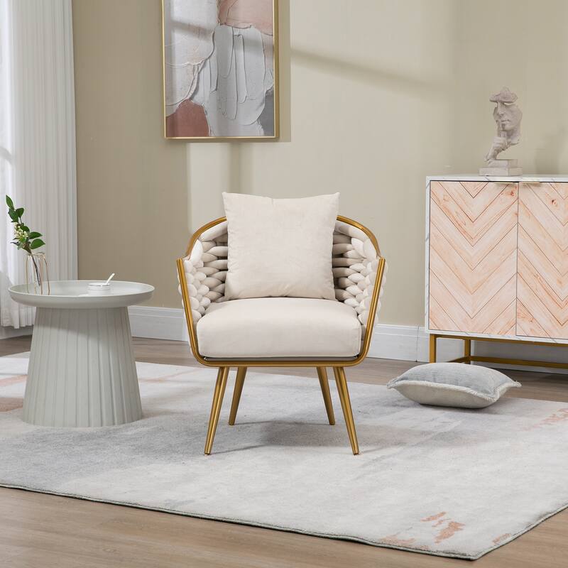 Modern Accent Chair, Woven Dining Chair for Living Room Bedroom (Pink)