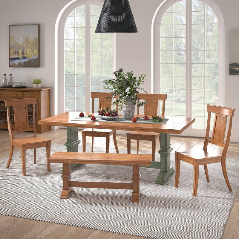 Ronda 78.7" Rectangular Solid Wood Top Dining Set with Panel Back Chairs
