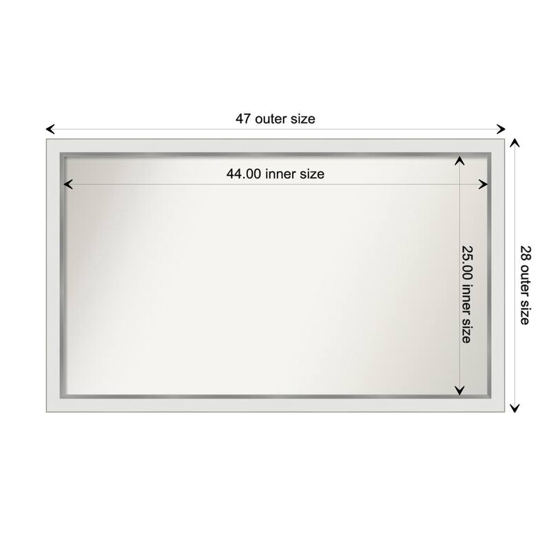 Eva White Silver Narrow Framed Non-Beveled Custom Wall Mirror, Bathroom Vanity Mirror - Outer Size: 47.25 x 28.25