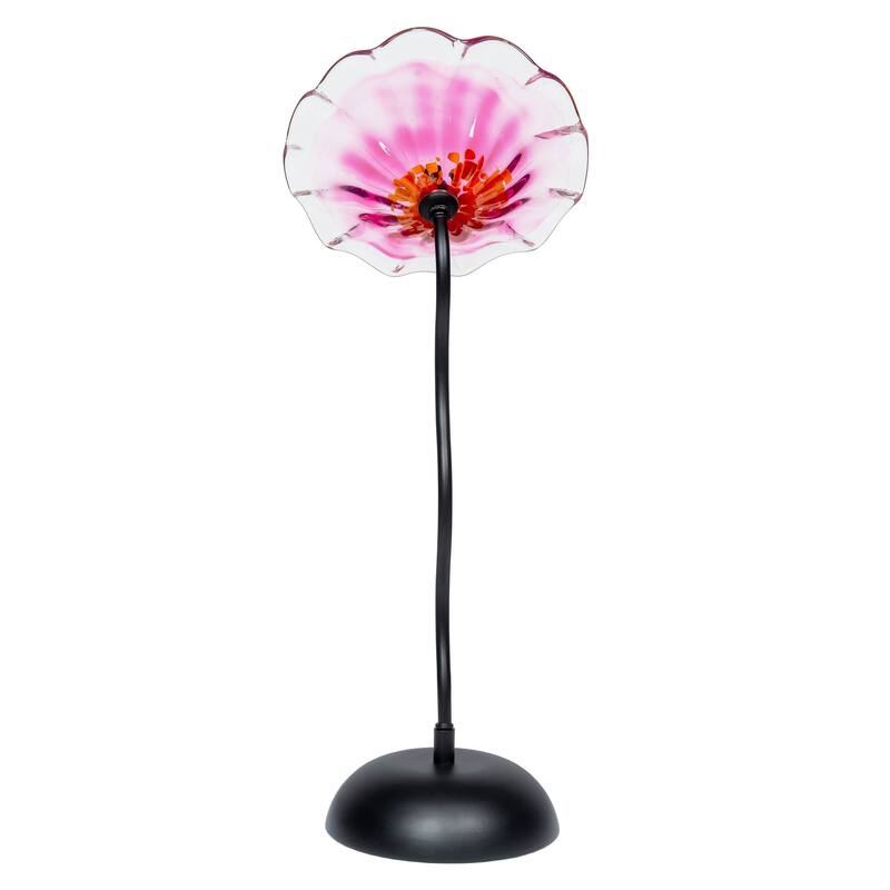 Fiore Bloom 23 IN Tall Pink Flower Art Glass Sculpture with Metal Stand