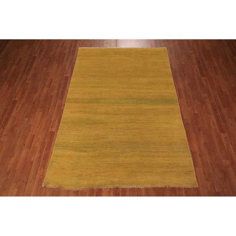 Yellow & Green Modern Gabbeh Oriental Area Rug Handmade Wool Carpet - 5'5" x 7'10"