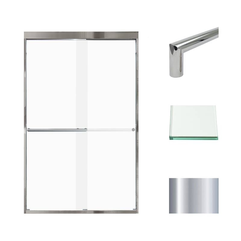 Frederick 47 in. W x 76 in. H Sliding Semi-Frameless Shower Door in Brushed Nickel with Frosted Glass - 48 x 76 - 48 x 76