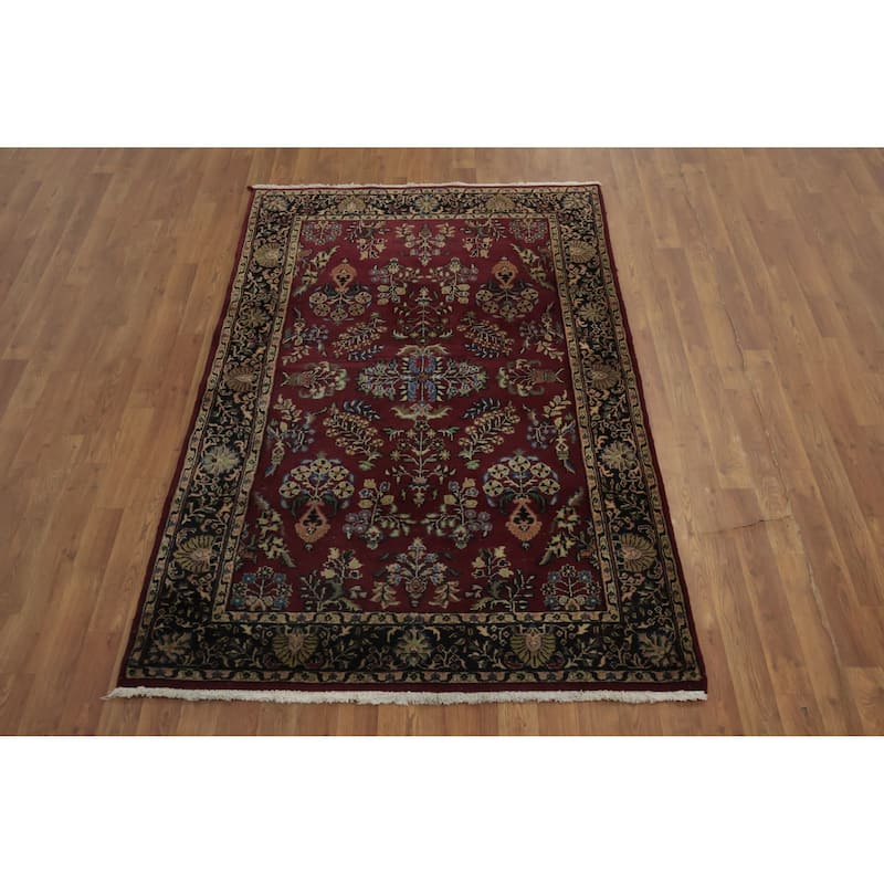 Hand Knotted Oriental 100% Wool Carpet Traditional Floral Red Tabriz Area Rug - 6' 4'' X 4' 1''