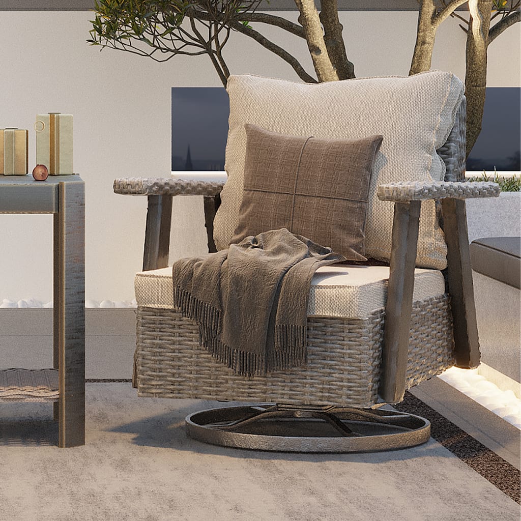 Cozywor Wicker Patio Outdoor Rocking Chair Swivel Lounge Chair
