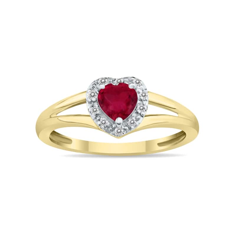 Marquee Jewels Heart Shape Ruby and Diamond Ring in 10K Yellow Gold