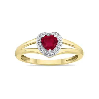 Marquee Jewels Heart Shape Ruby and Diamond Ring in 10K Yellow Gold