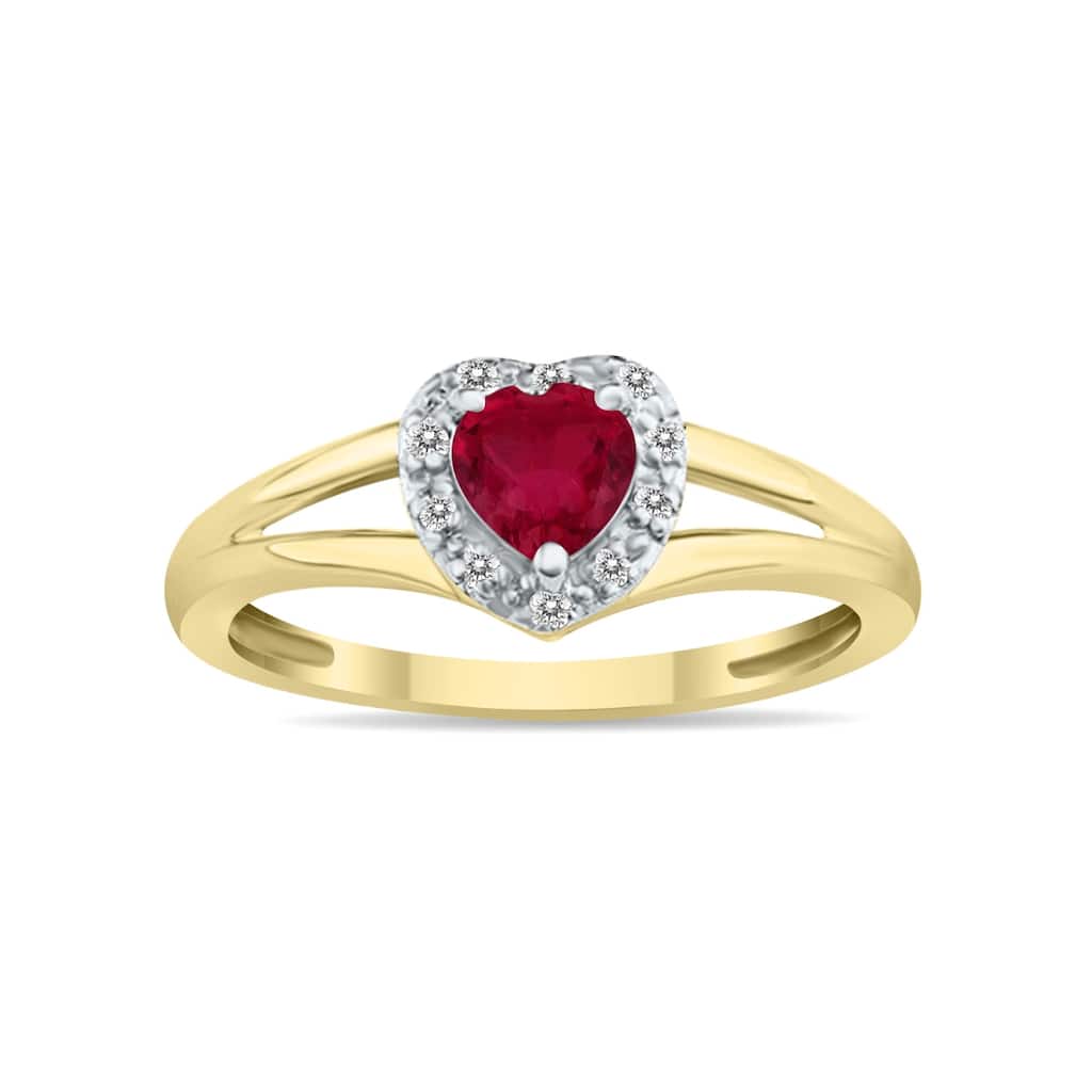 Marquee Jewels Heart Shape Ruby and Diamond Ring in 10K Yellow Gold
