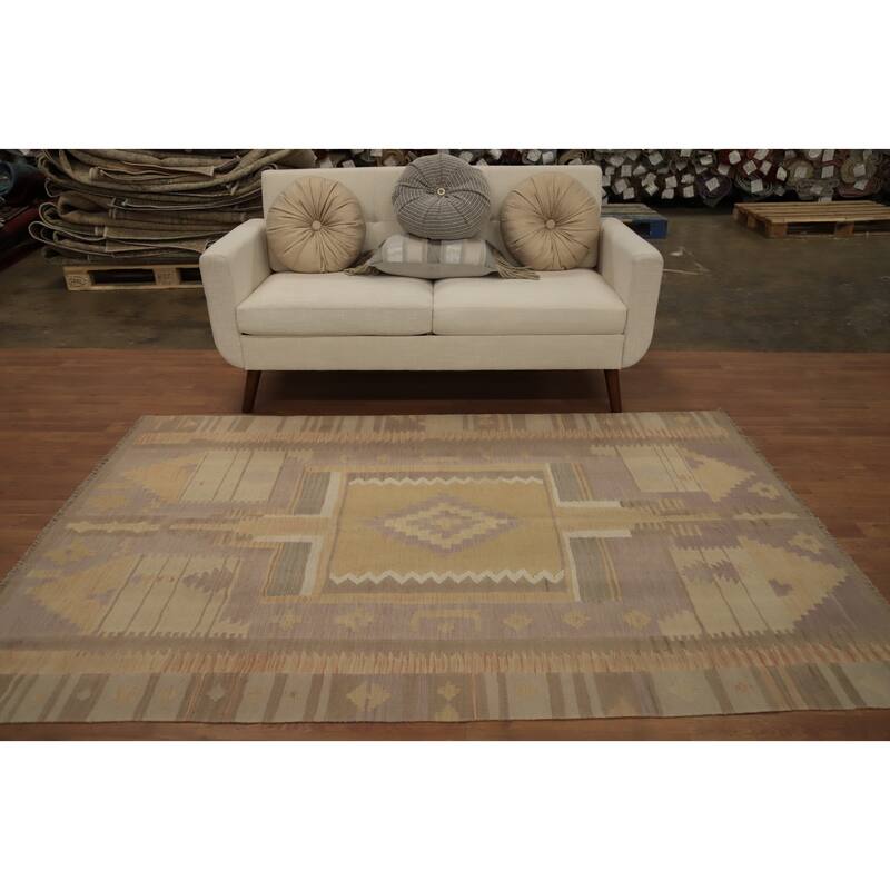 Hand Woven Oriental 100% Wool Carpet Southwestern Tribal Purples Kilim Area Rug - 7' 4'' X 5' 0''