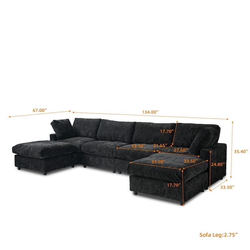 Modern Cloud Sectional Couches for Living Room Set, Chenille U-shaped Sofa Couch