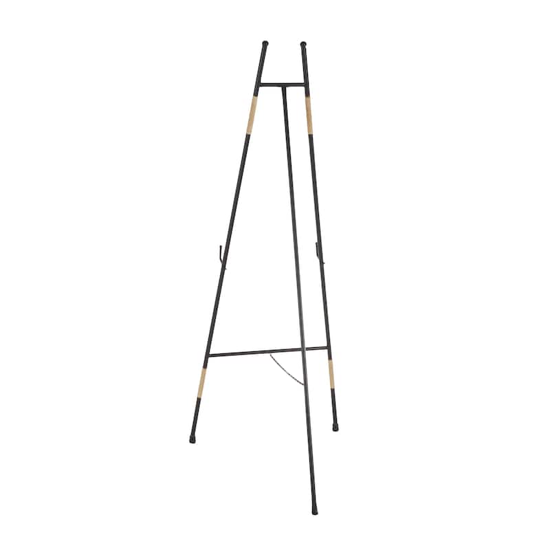 Metal Slim Foldable 2 Tier Display Easel with Wrapped Rattan Accents - Black - Roche River Decor